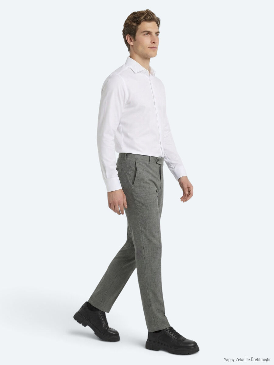 White Plain Slim Fit Long Weaving Classical Cotton Blended Shirt - 3