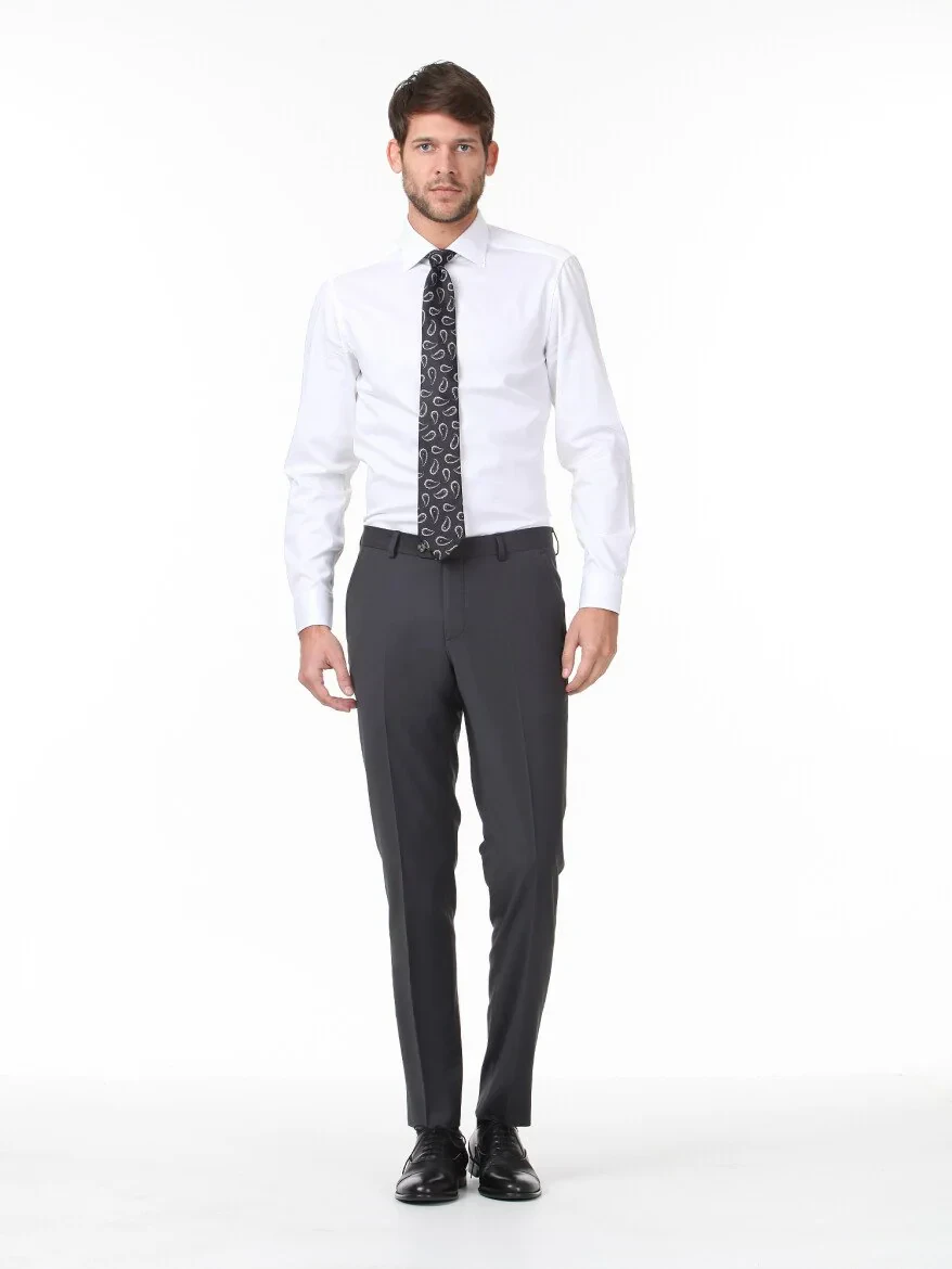 White Plain Slim Fit Weaving Classical 100% Cotton Shirt - 3
