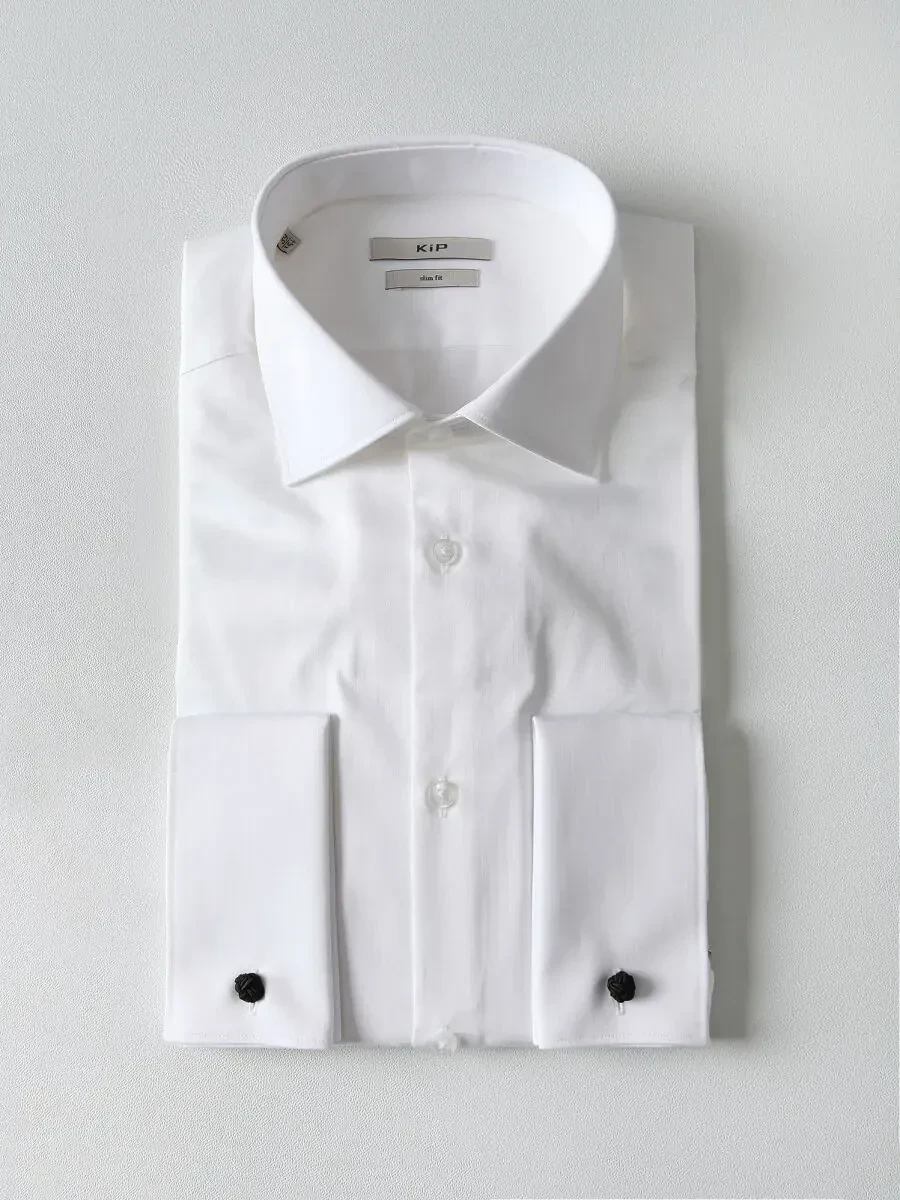White Plain Slim Fit Weaving Classical 100% Cotton Shirt - 1