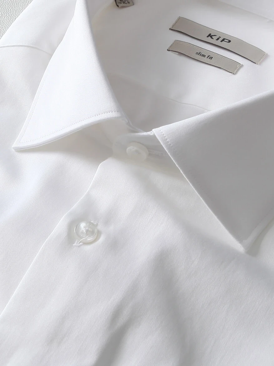 White Plain Slim Fit Weaving Classical 100% Cotton Shirt - 2