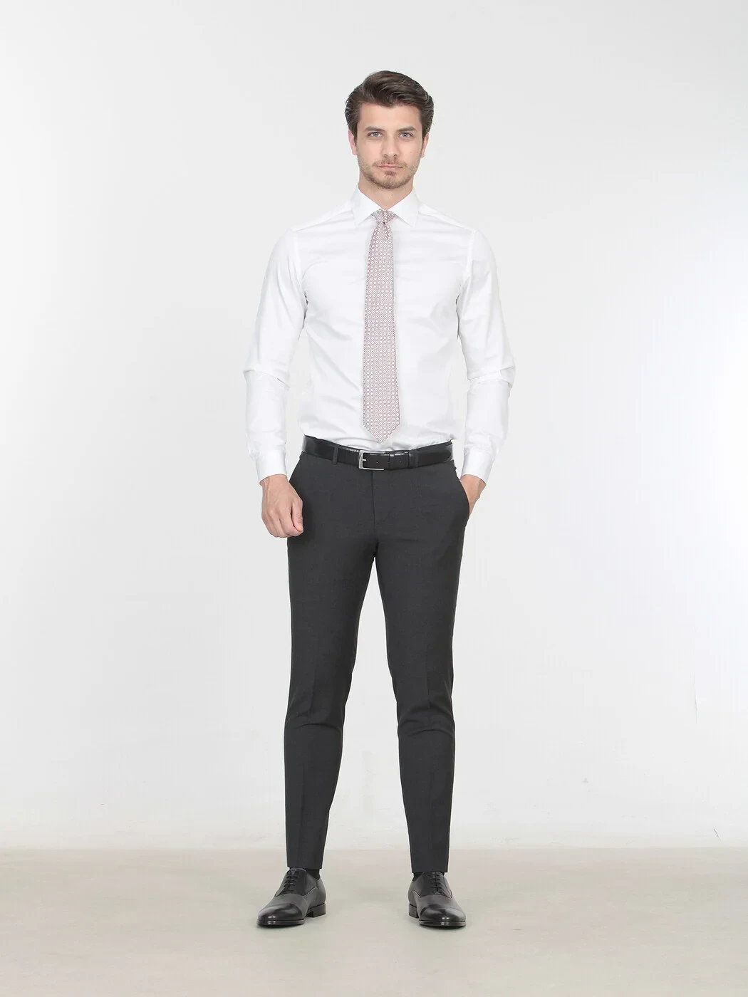 White Plain Slim Fit Weaving Classical 100% Cotton Shirt - 1