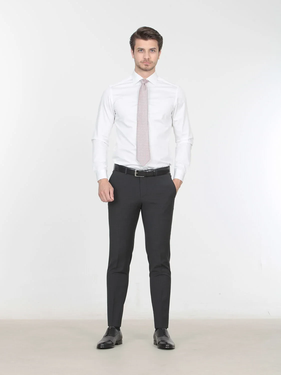 White Plain Slim Fit Weaving Classical 100% Cotton Shirt - 1