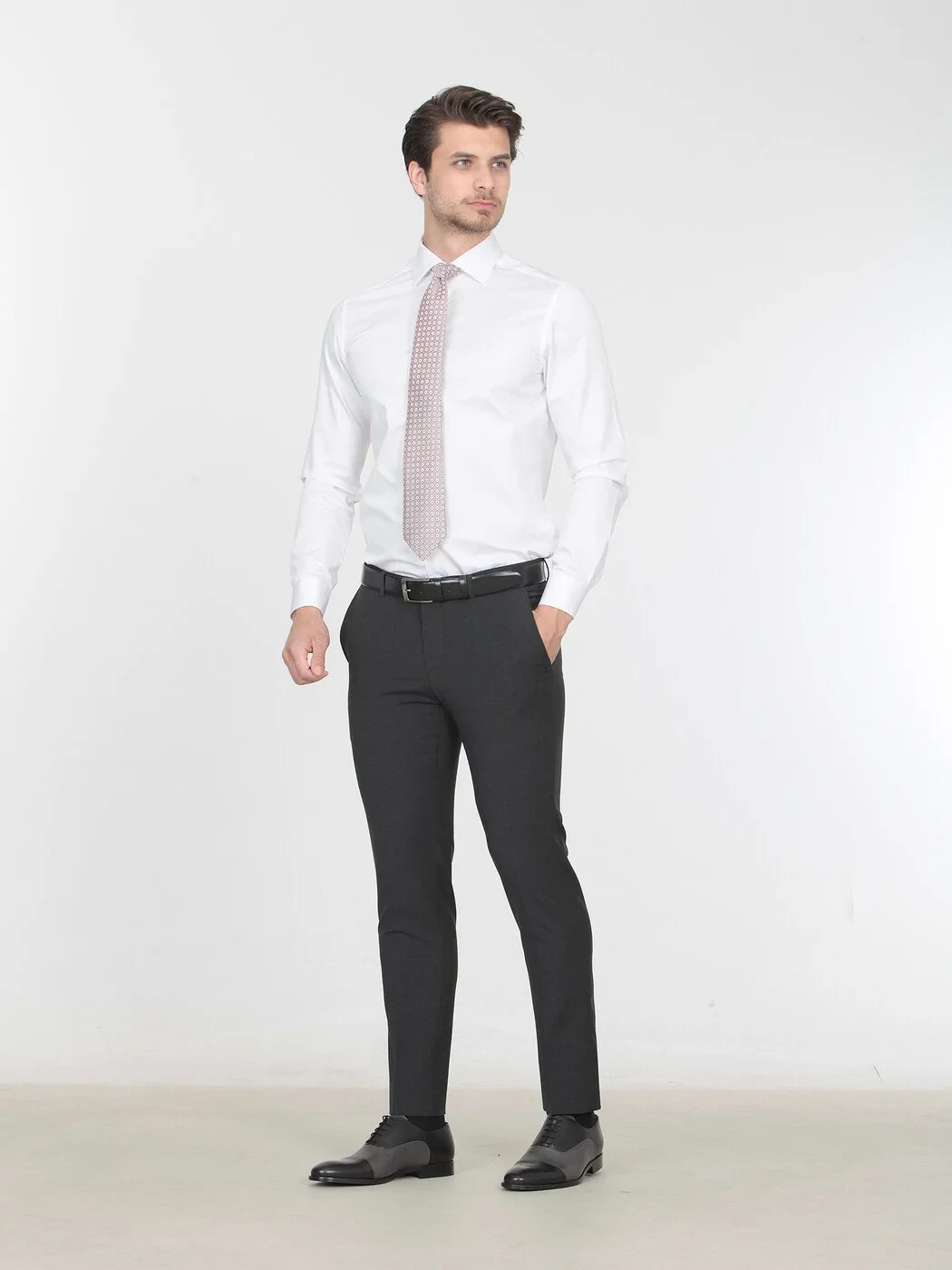 White Plain Slim Fit Weaving Classical 100% Cotton Shirt - 2