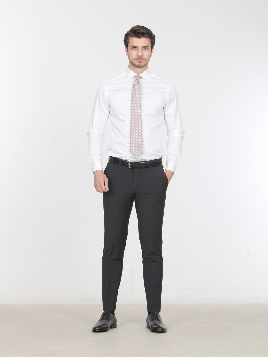 White Plain Slim Fit Weaving Classical 100% Cotton Shirt - 1