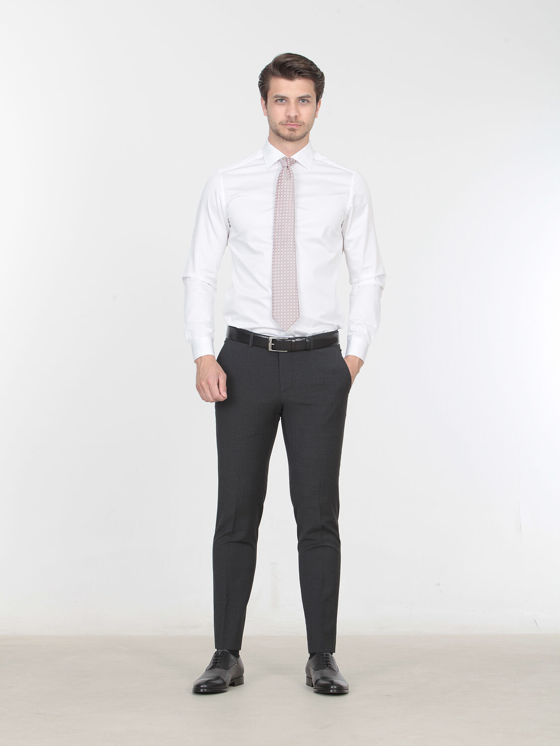 White Plain Slim Fit Weaving Classical 100% Cotton Shirt - 1