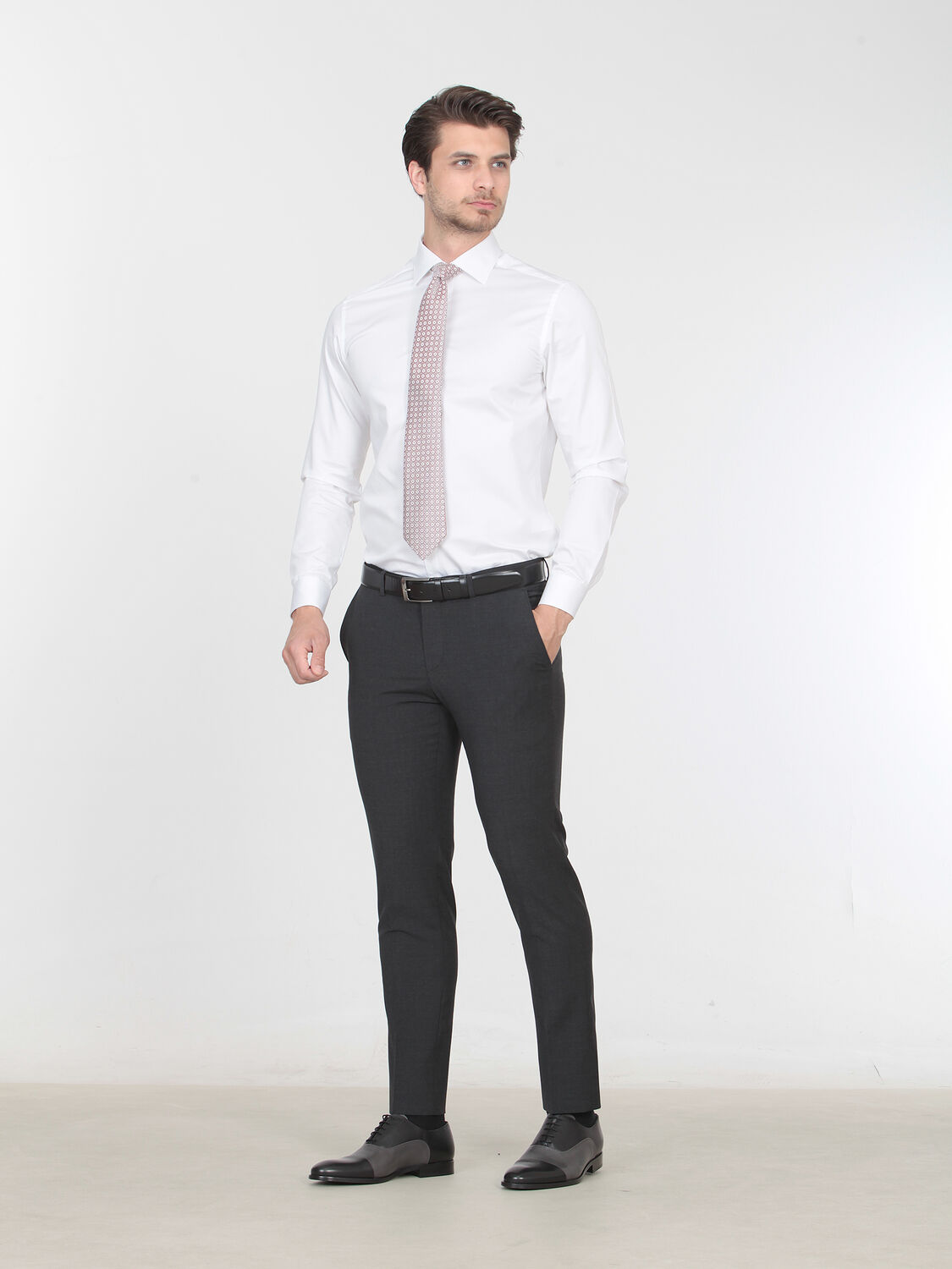 White Plain Slim Fit Weaving Classical 100% Cotton Shirt - 2