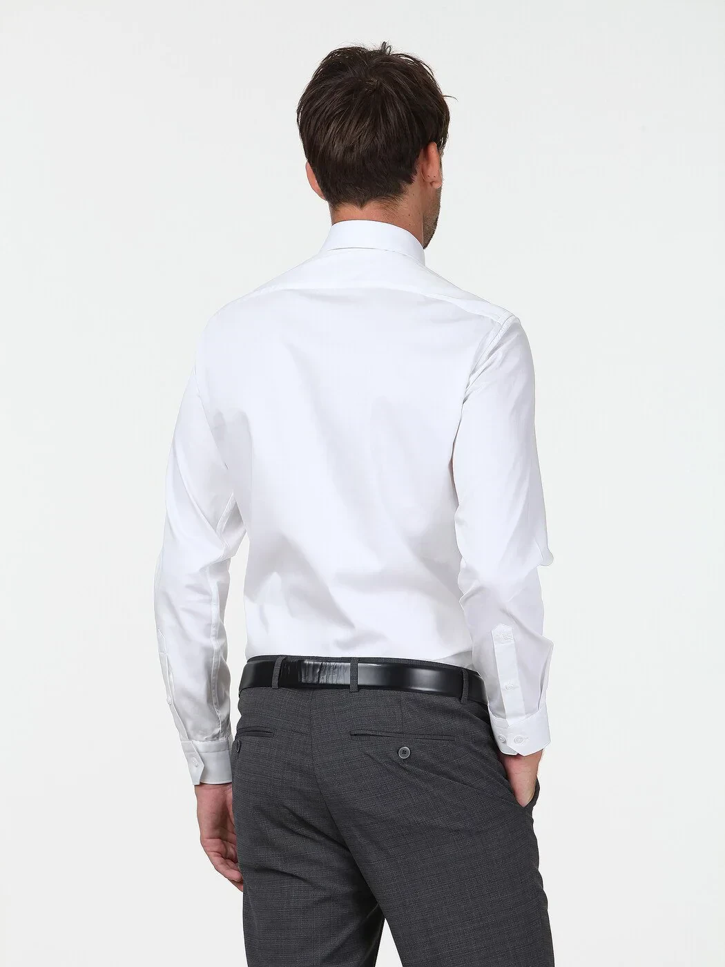 White Plain Slim Fit Weaving Classical 100% Cotton Shirt - 4