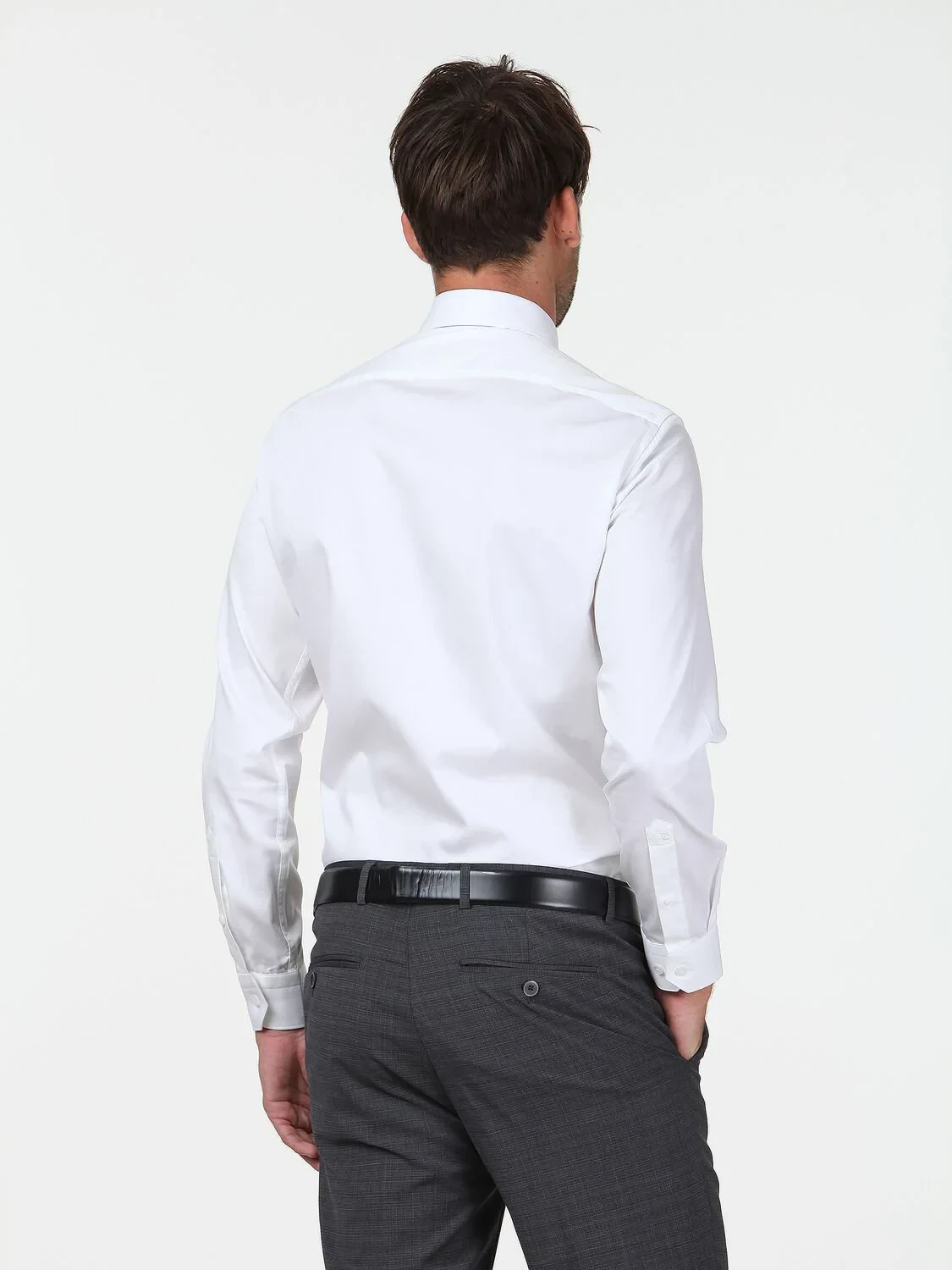 White Plain Slim Fit Weaving Classical 100% Cotton Shirt - 4