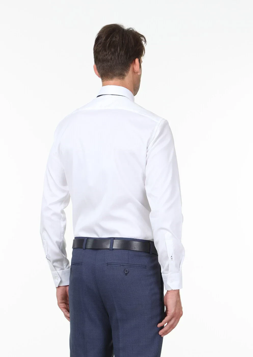 White Plain Slim Fit Weaving Classical 100% Cotton Shirt - 4