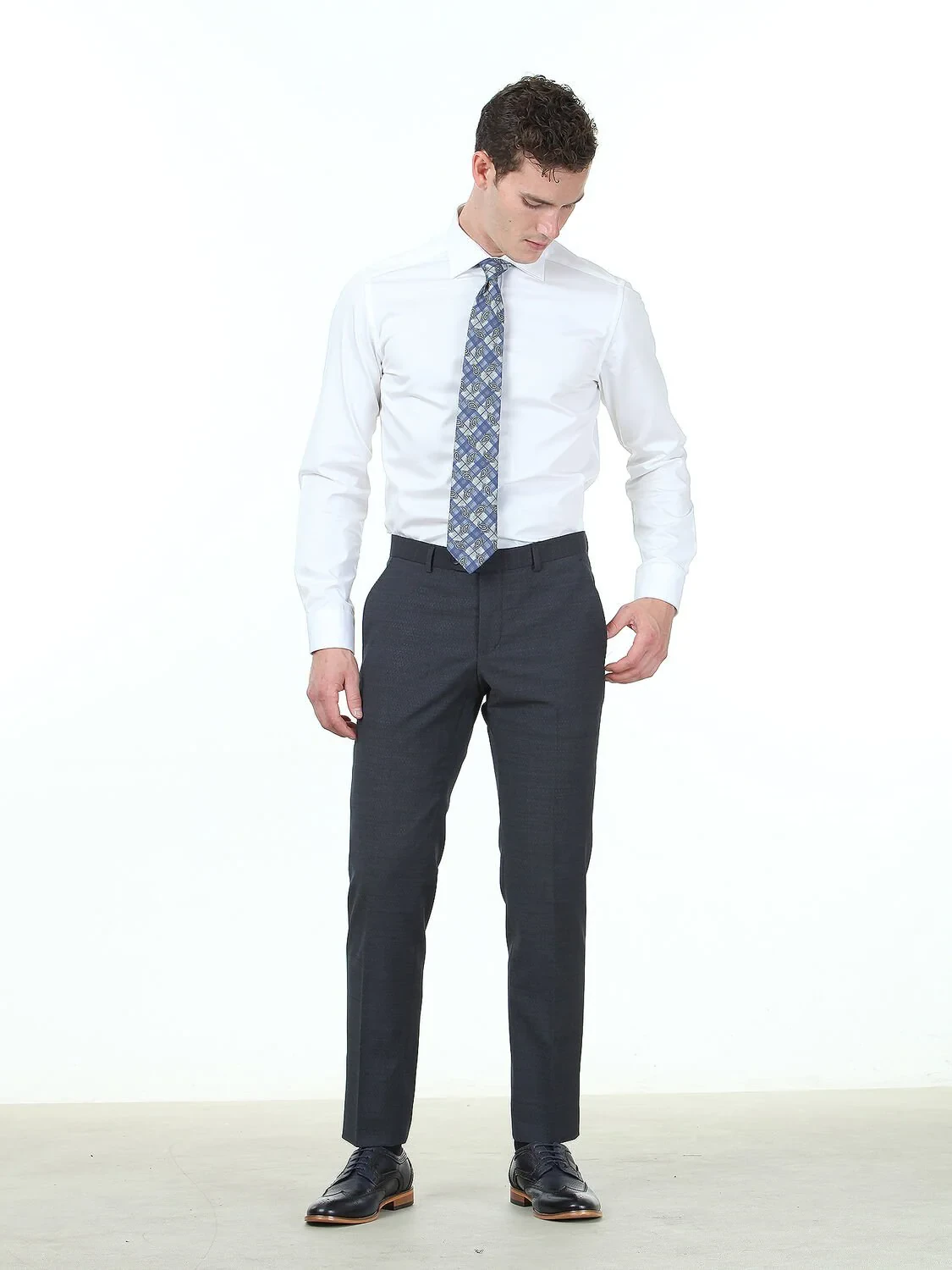 White Plain Slim Fit Weaving Classical 100% Cotton Shirt - 3
