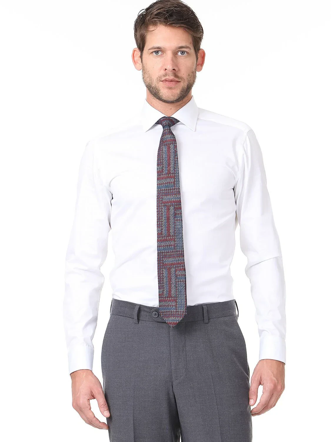 White Plain Slim Fit Weaving Classical 100% Cotton Shirt - 1