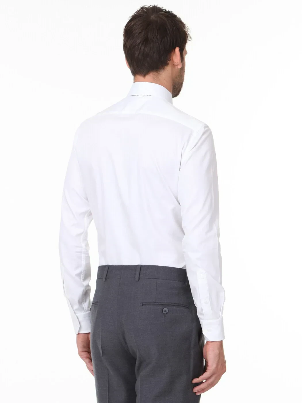 White Plain Slim Fit Weaving Classical 100% Cotton Shirt 