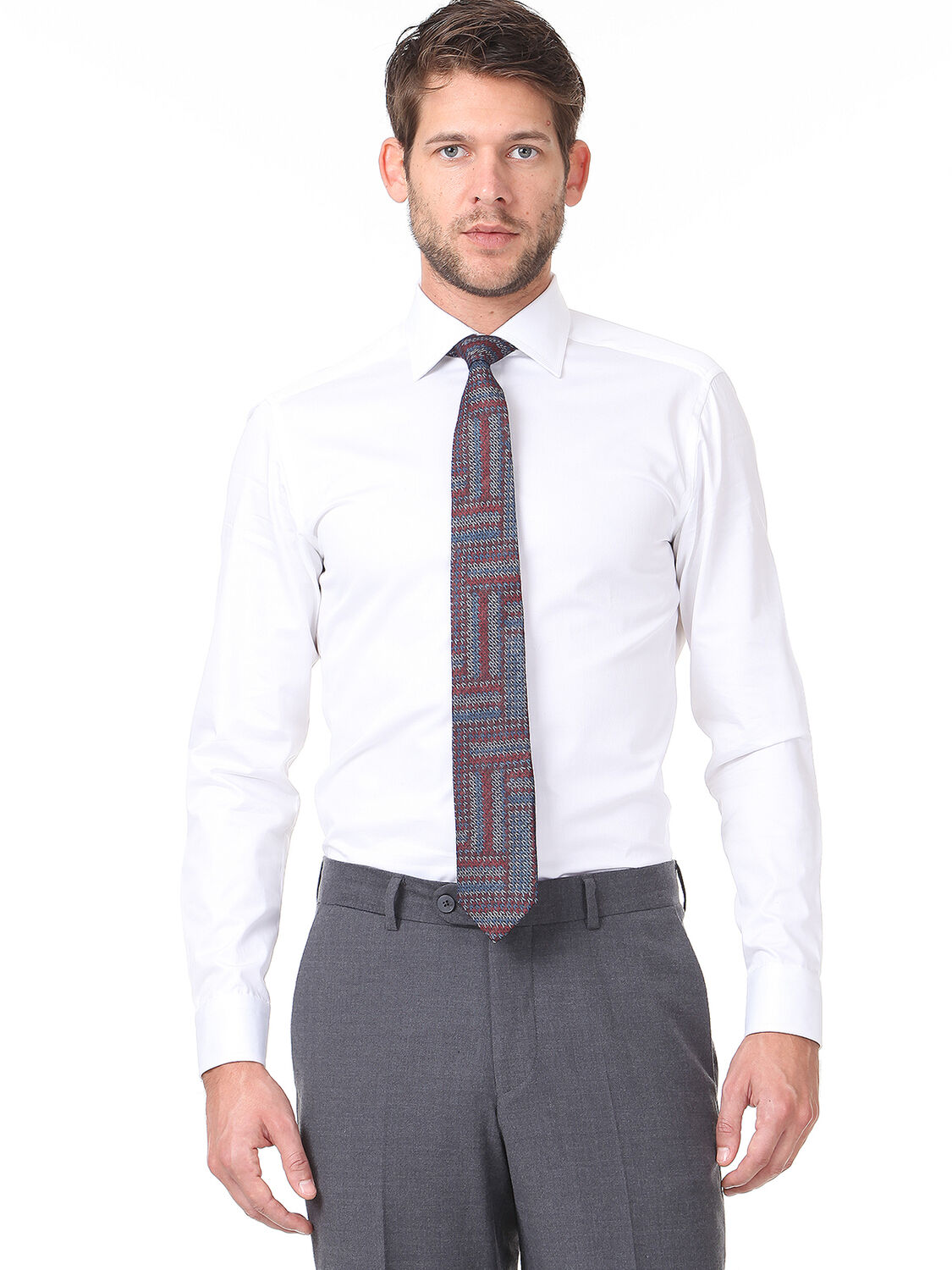 White Plain Slim Fit Weaving Classical 100% Cotton Shirt - 1