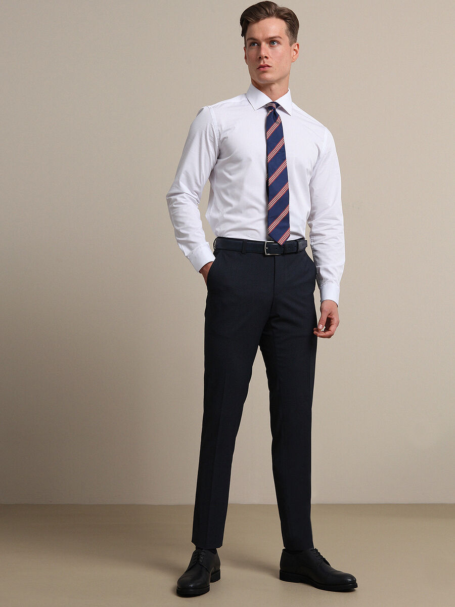 White Plain Slim Fit Weaving Classical 100% Cotton Shirt - 2