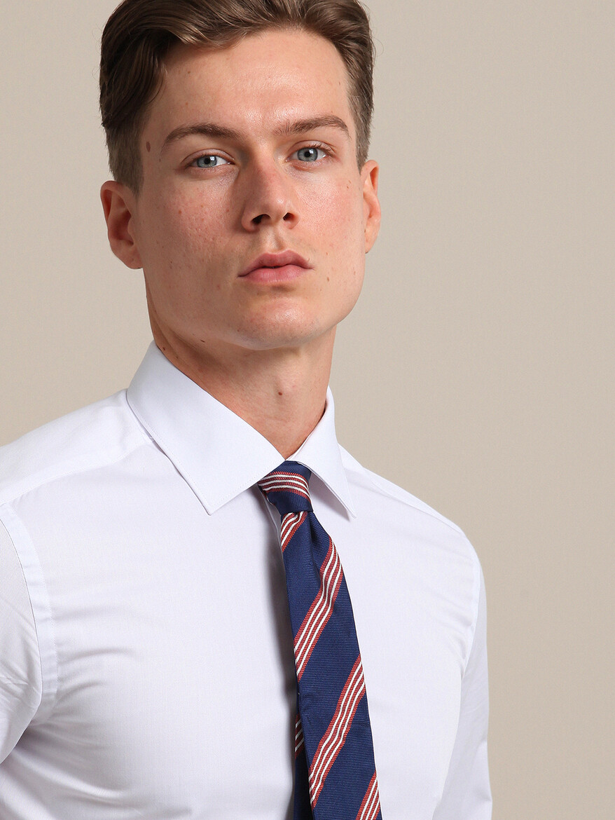 White Plain Slim Fit Weaving Classical 100% Cotton Shirt - 3