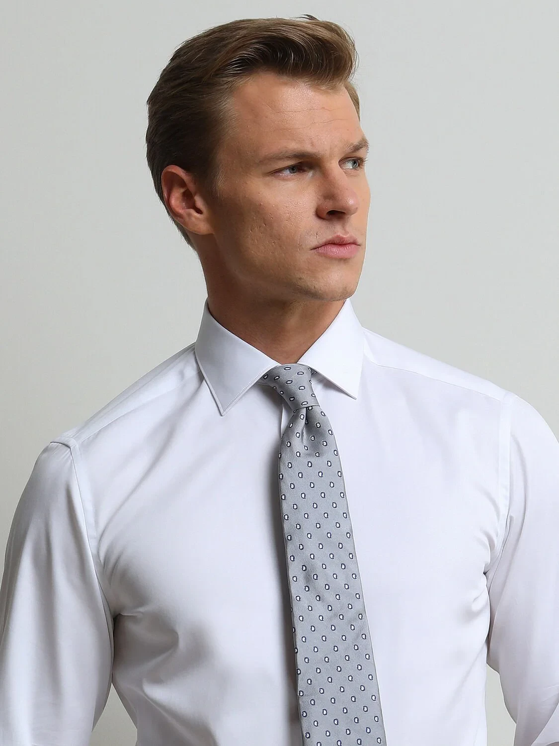 White Plain Slim Fit Weaving Classical 100% Cotton Shirt - 1