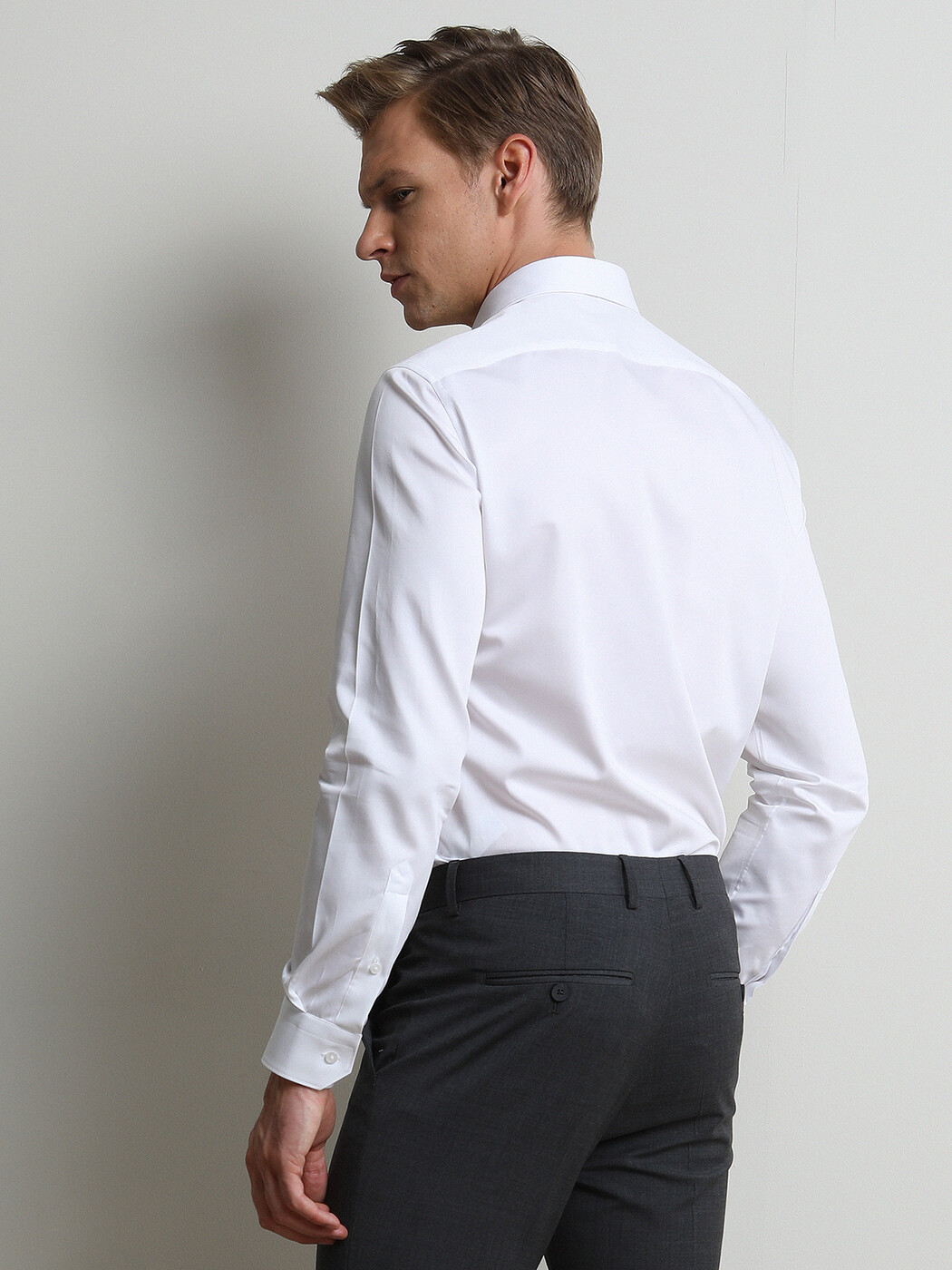 White Plain Slim Fit Weaving Classical 100% Cotton Shirt - 4