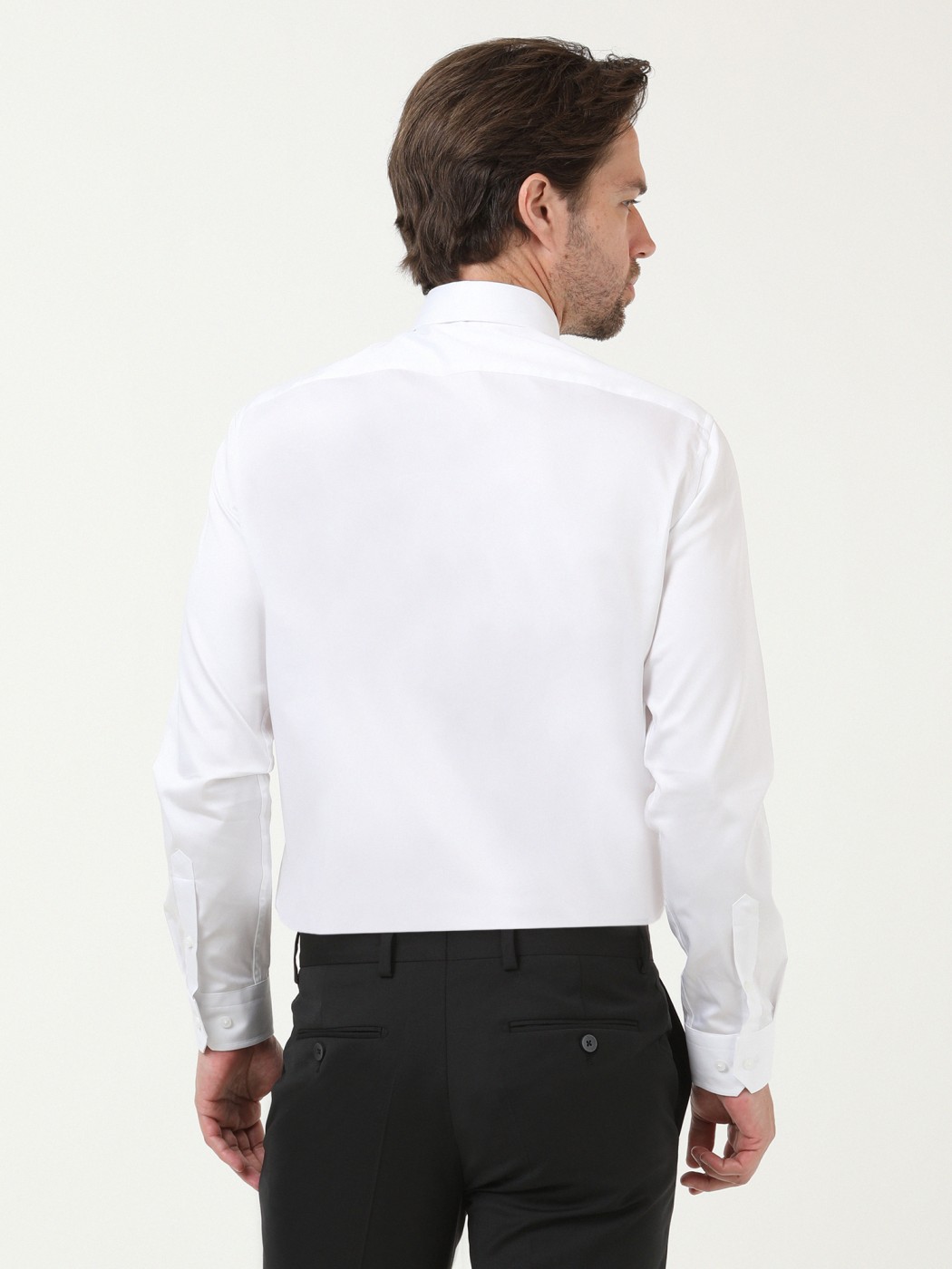 White Plain Slim Fit Weaving Classical 100% Cotton Shirt - 4