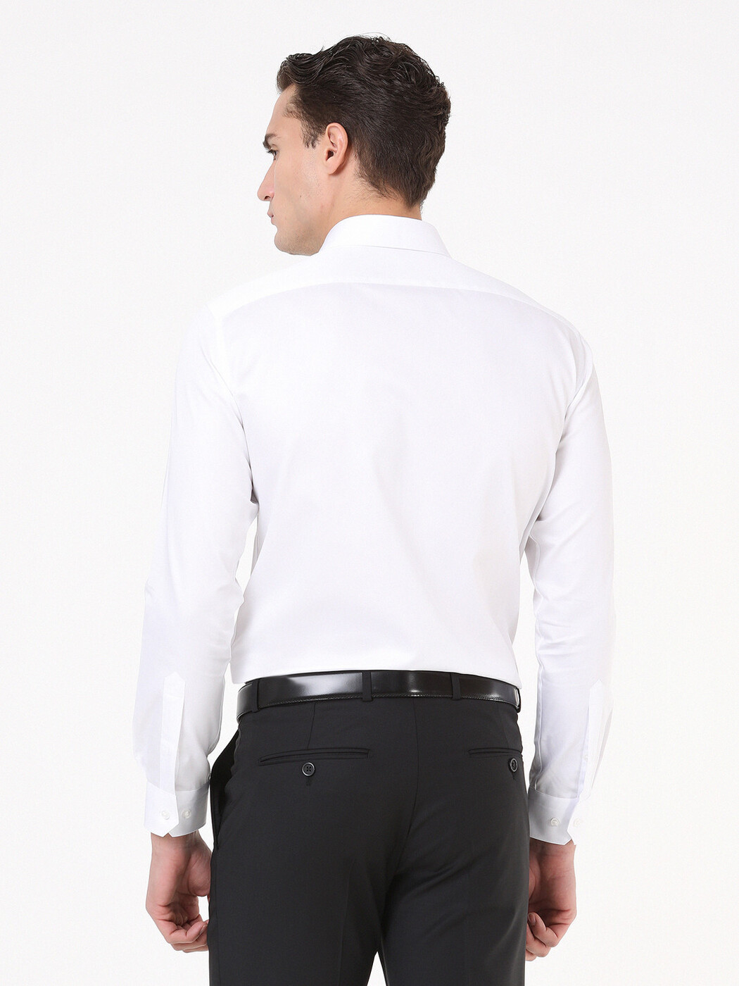 White Plain Slim Fit Weaving Classical 100% Cotton Shirt - 5