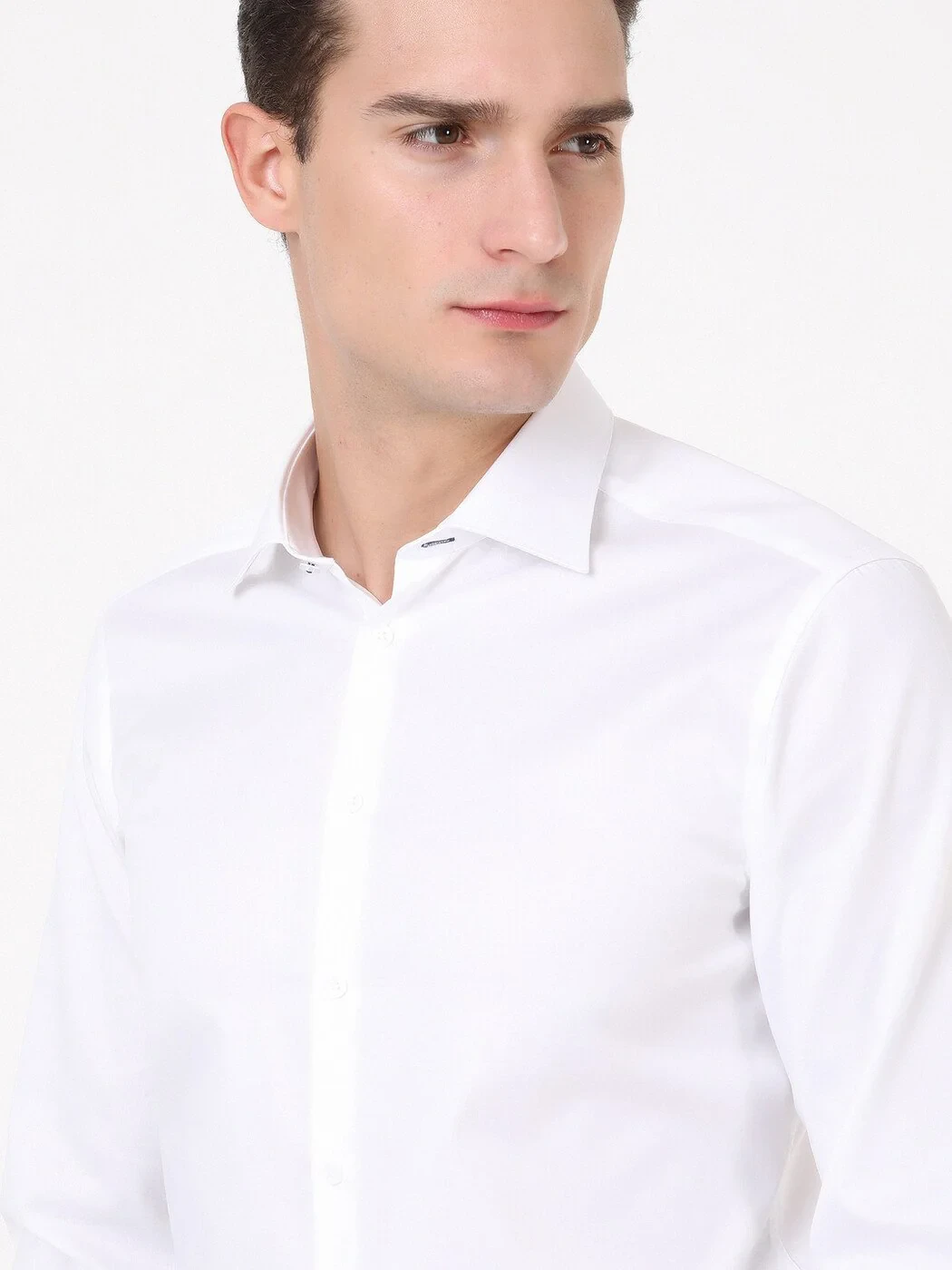 White Plain Slim Fit Weaving Classical 100% Cotton Shirt - 2