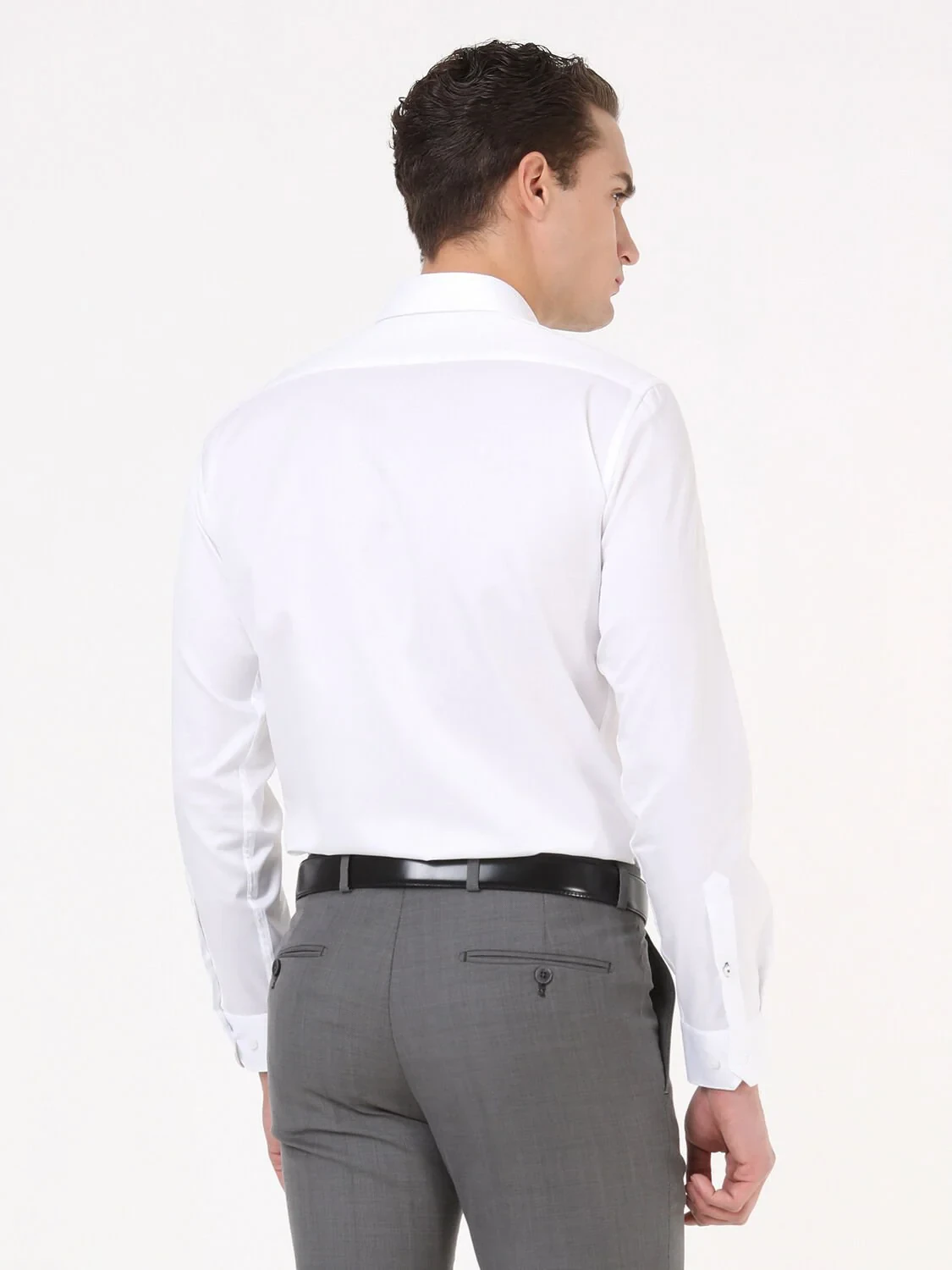 White Plain Slim Fit Weaving Classical 100% Cotton Shirt - 5