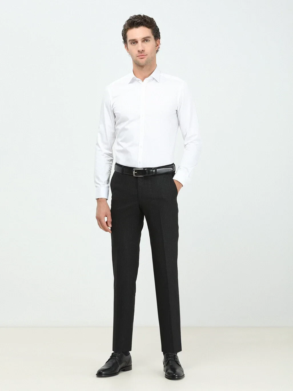 White Plain Slim Fit Weaving Classical 100% Cotton Shirt - 4