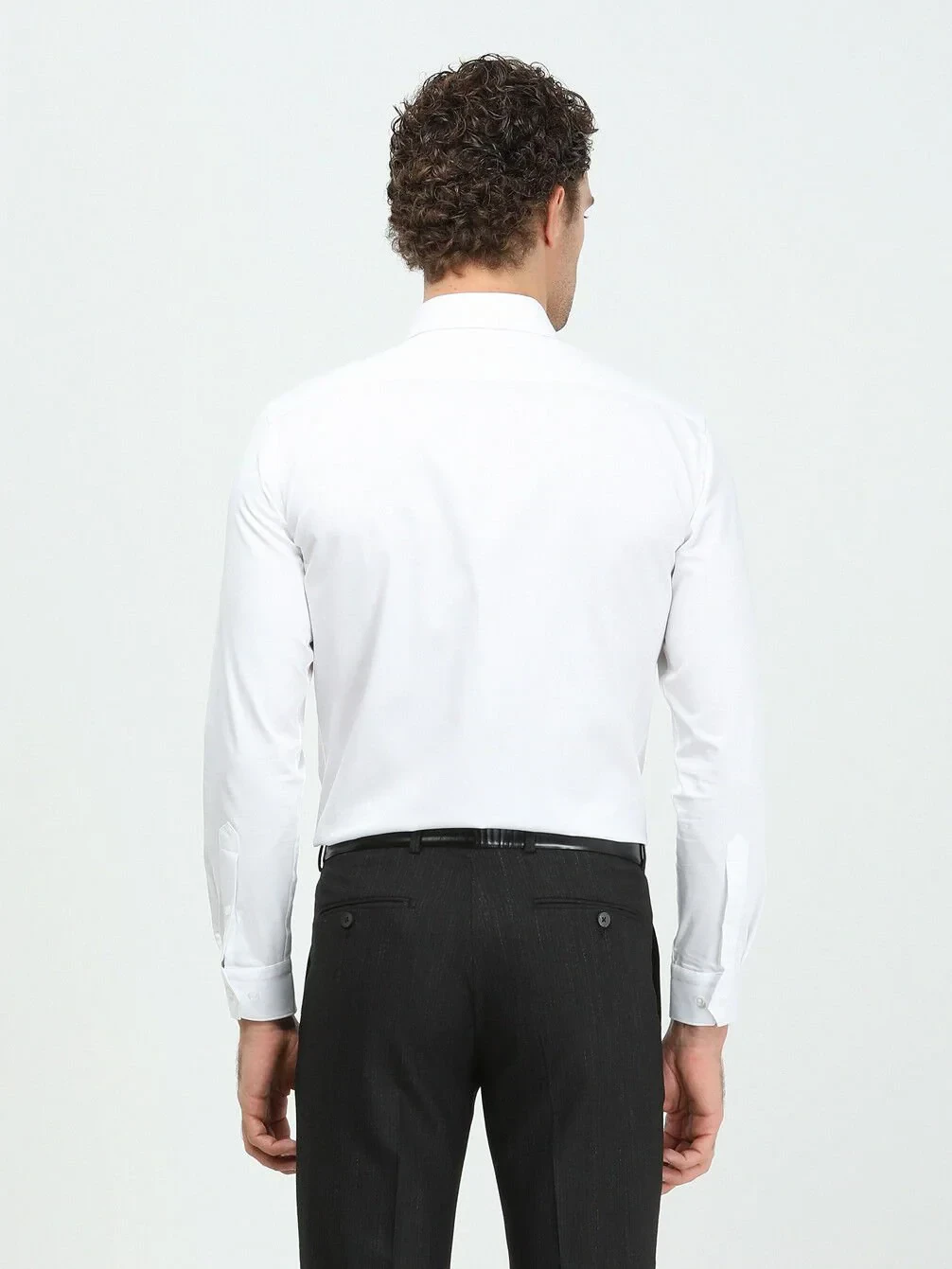 White Plain Slim Fit Weaving Classical 100% Cotton Shirt - 5
