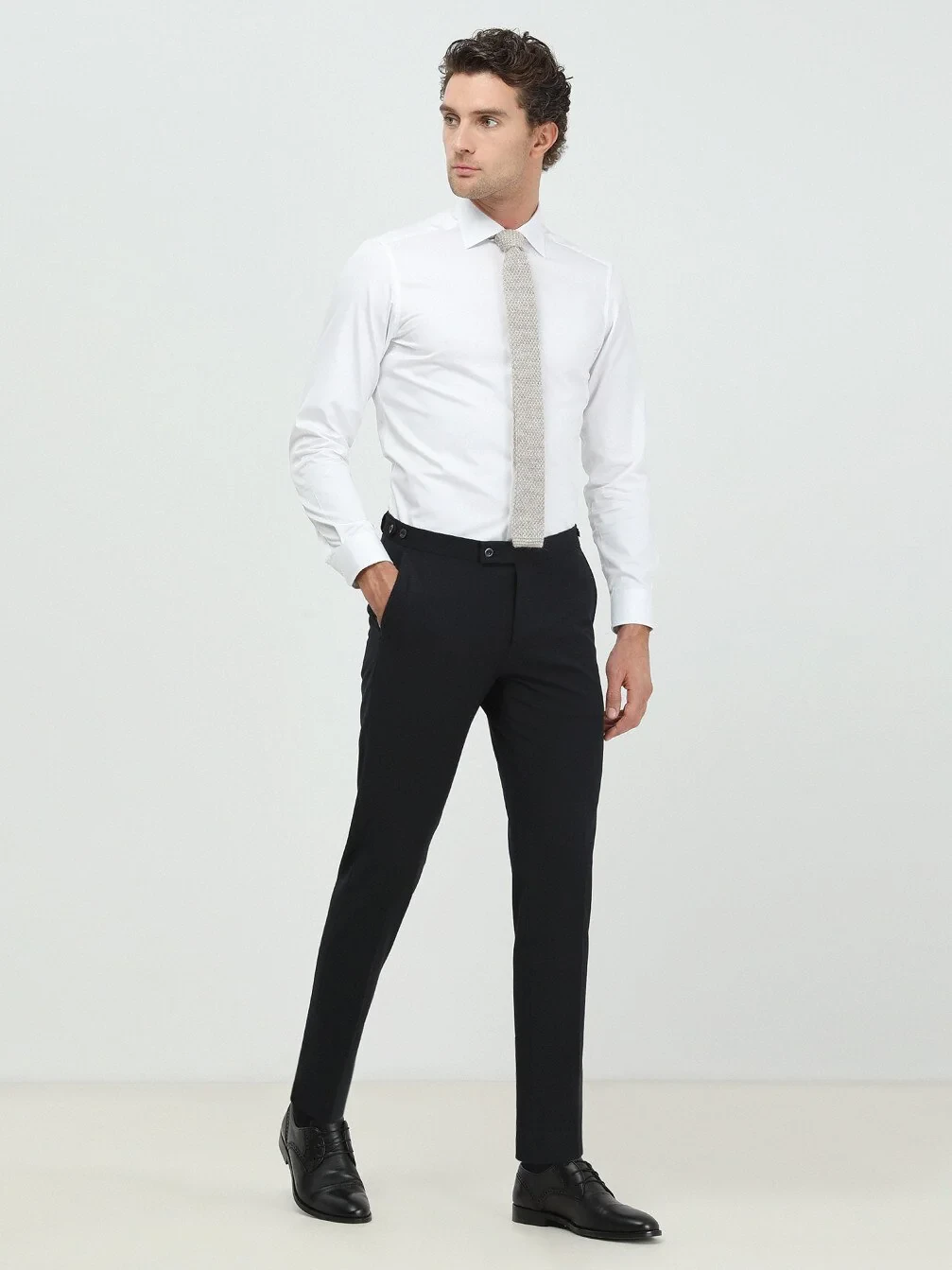 White Plain Slim Fit Weaving Classical 100% Cotton Shirt 