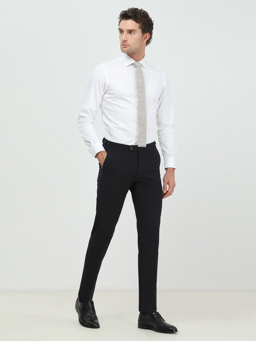 White Plain Slim Fit Weaving Classical 100% Cotton Shirt - 4