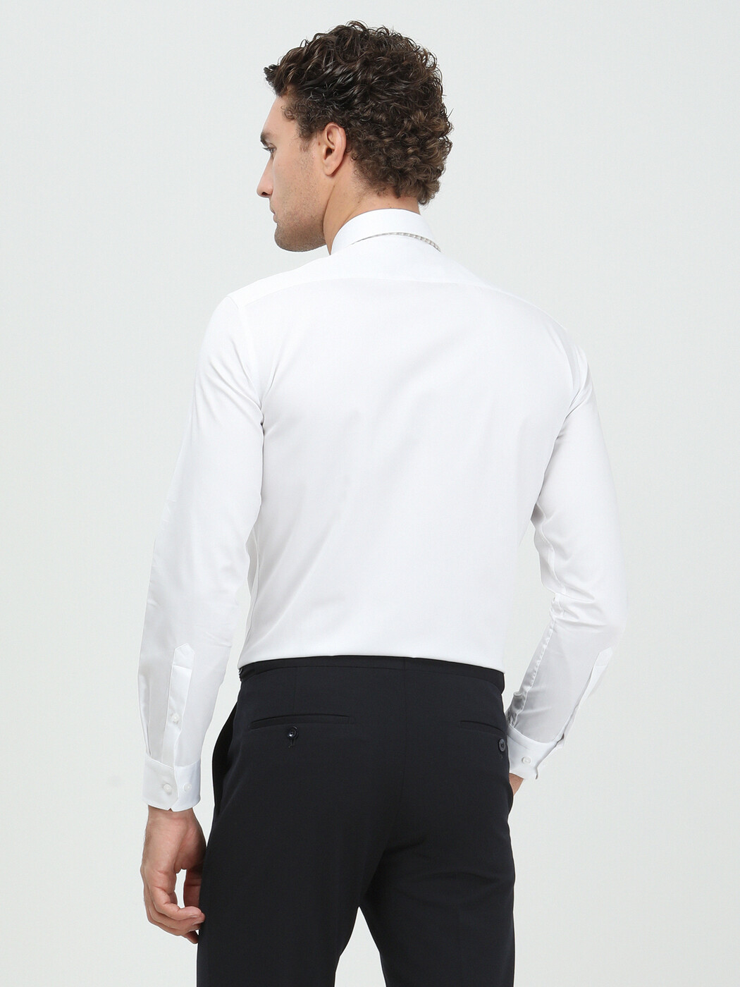 White Plain Slim Fit Weaving Classical 100% Cotton Shirt - 5