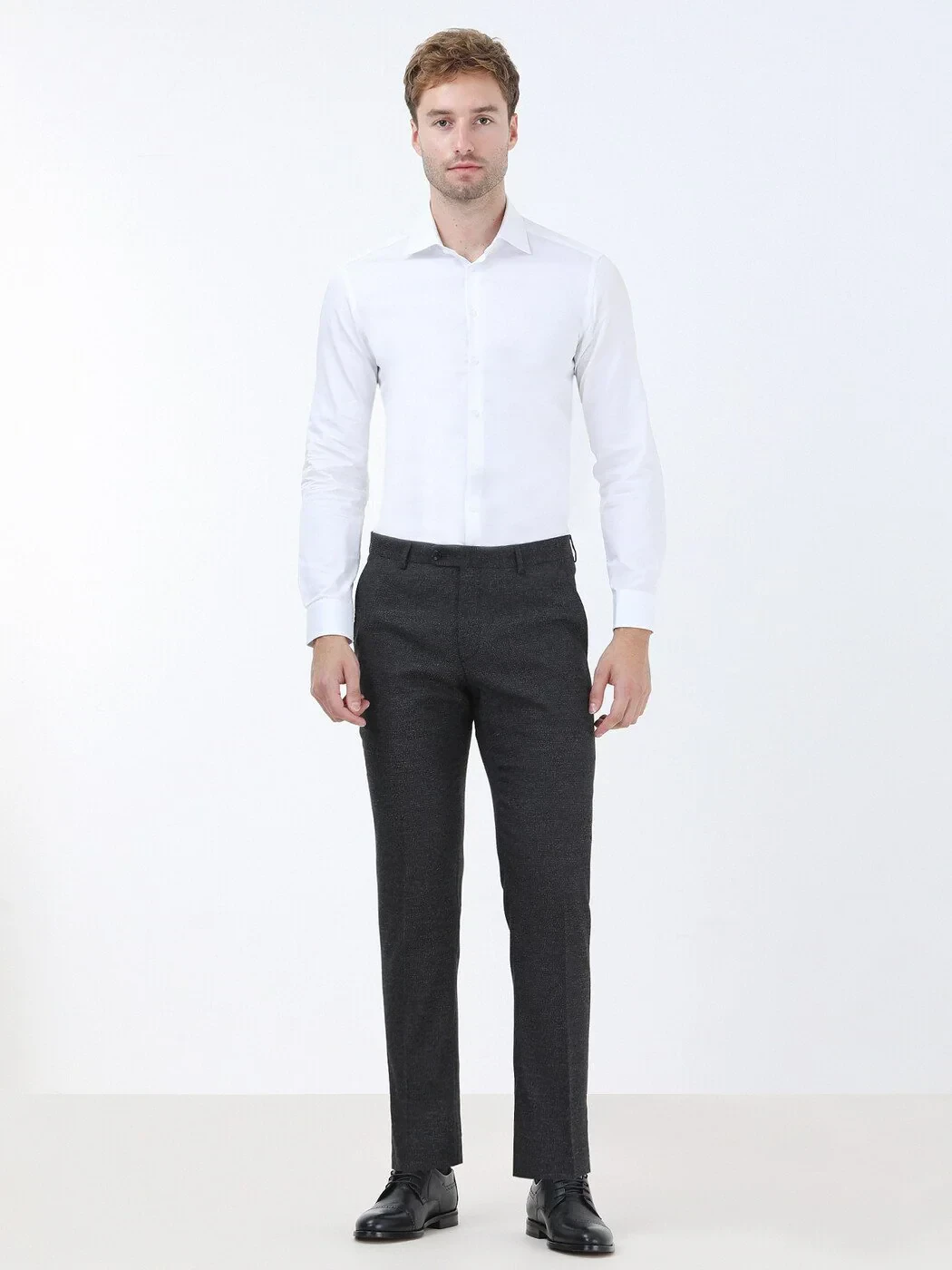 White Plain Slim Fit Weaving Classical 100% Cotton Shirt - 2