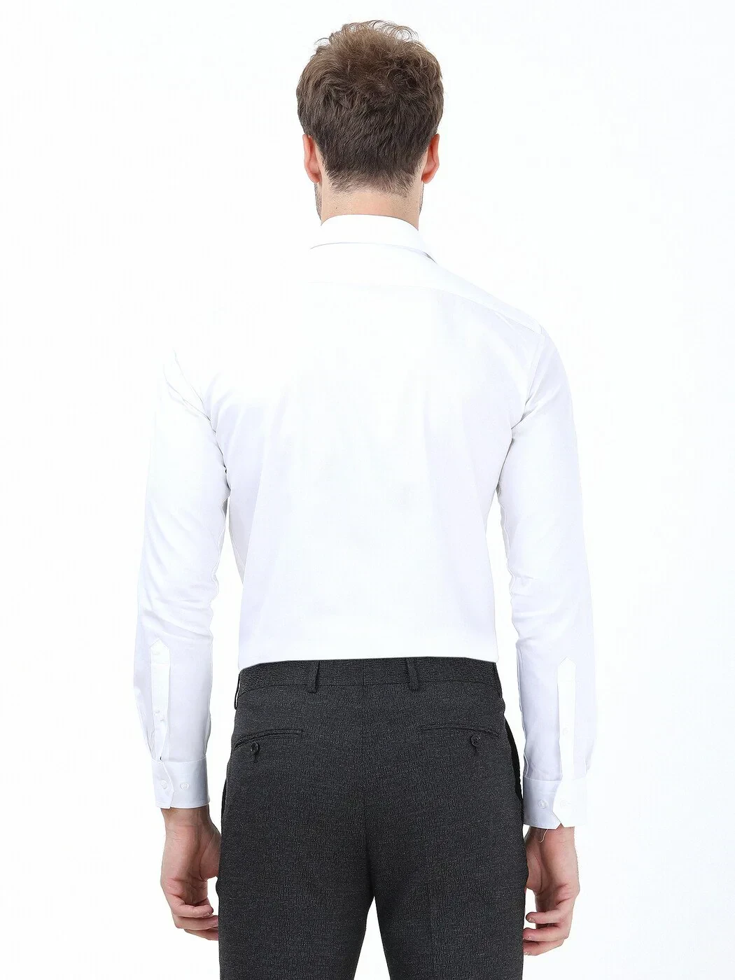 White Plain Slim Fit Weaving Classical 100% Cotton Shirt - 5