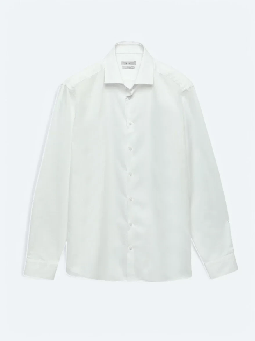 White Plain Slim Fit Weaving Classical 100% Cotton Shirt - 6