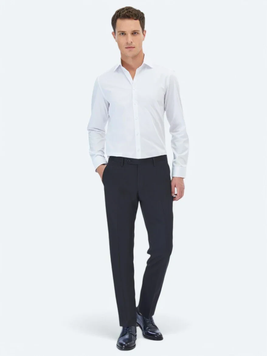 White Plain Slim Fit Weaving Classical 100% Cotton Shirt - 2