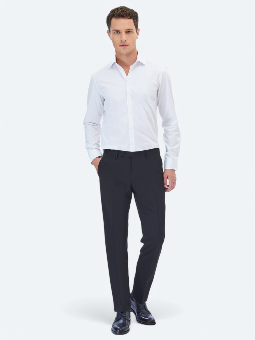 White Plain Slim Fit Weaving Classical 100% Cotton Shirt - 2