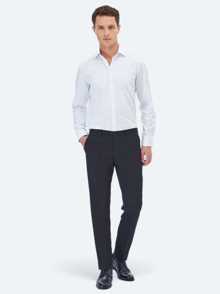 White Plain Slim Fit Weaving Classical 100% Cotton Shirt - 2