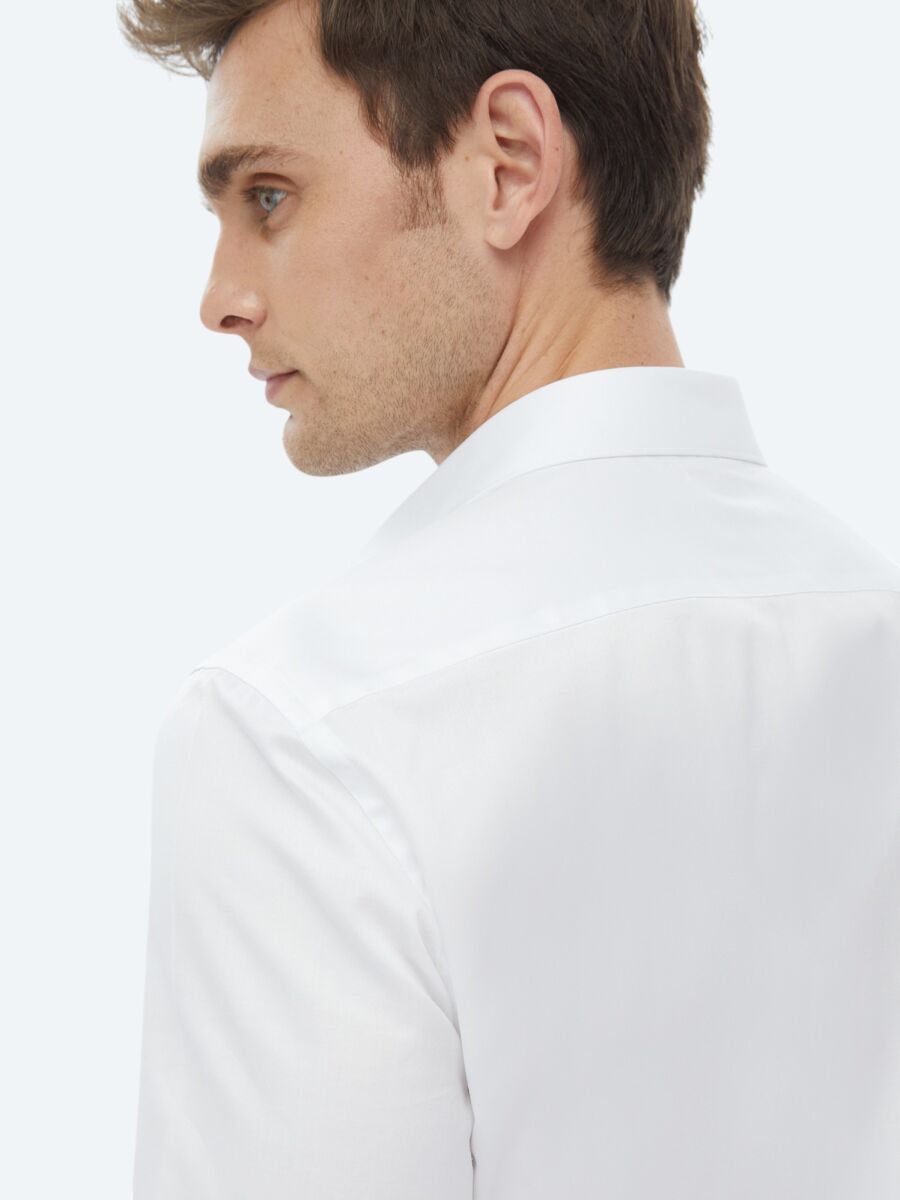 White Plain Slim Fit Weaving Classical 100% Cotton Shirt - 6