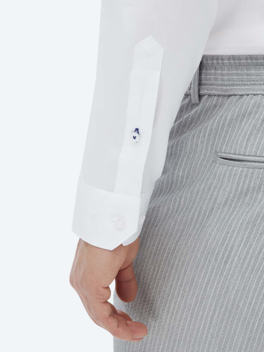 White Plain Slim Fit Weaving Classical 100% Cotton Shirt - 7