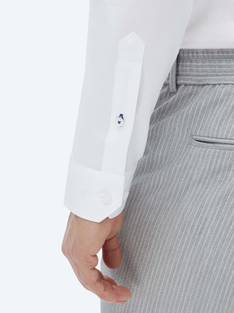 White Plain Slim Fit Weaving Classical 100% Cotton Shirt - 7