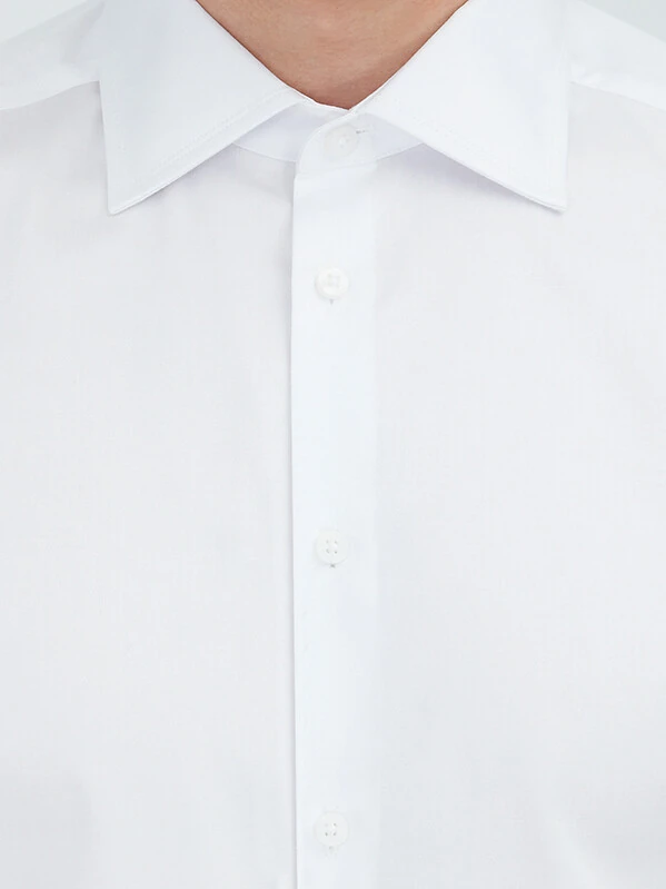 White Plain Slim Fit Weaving Classical 100% Cotton Shirt - 4