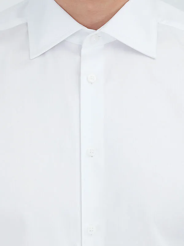 White Plain Slim Fit Weaving Classical 100% Cotton Shirt - 4