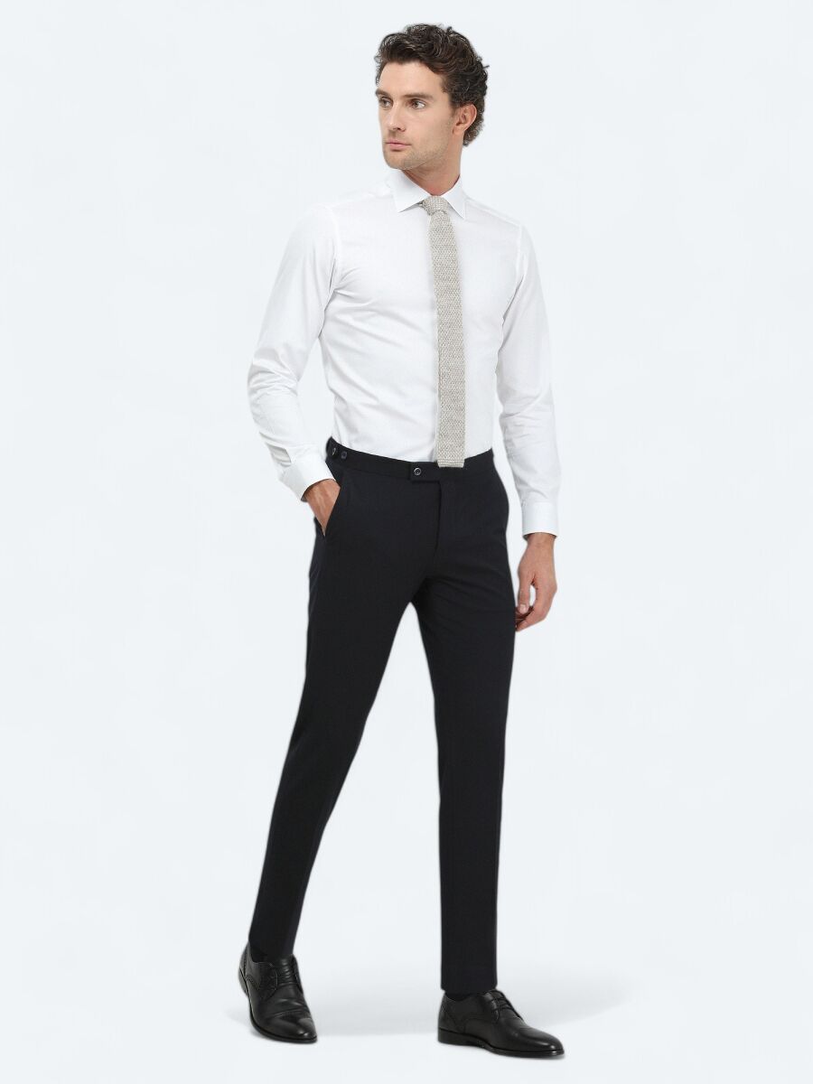 White Plain Slim Fit Weaving Classical 100% Cotton Shirt - 4
