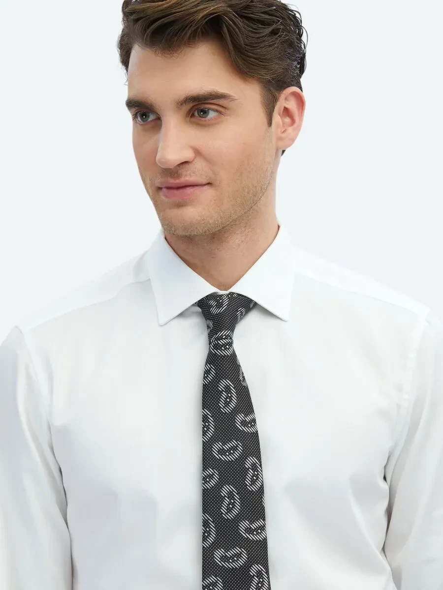 White Plain Slim Fit Weaving Classical 100% Cotton Shirt - 4