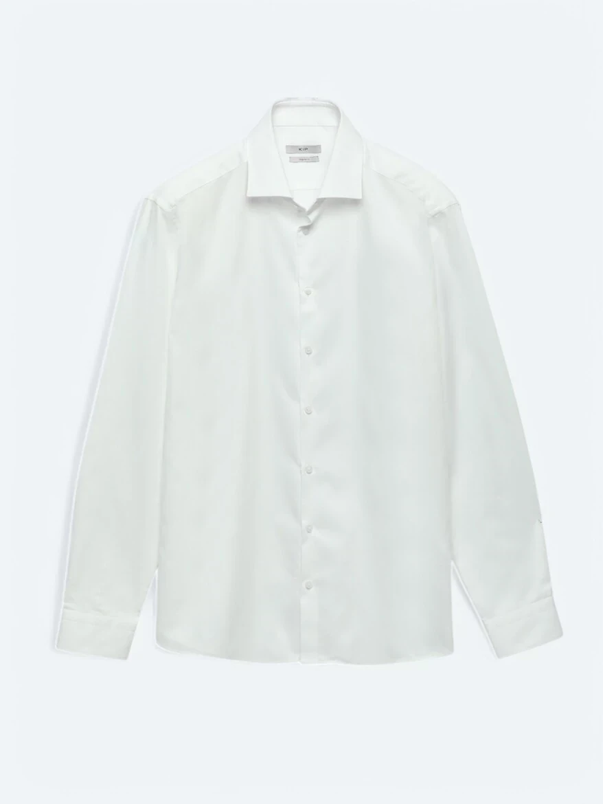 White Plain Slim Fit Weaving Classical 100% Cotton Shirt - 6