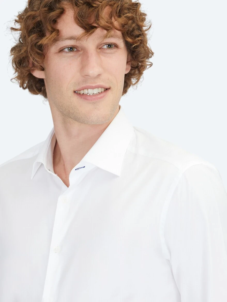 White Plain Slim Fit Weaving Classical 100% Cotton Shirt - 4