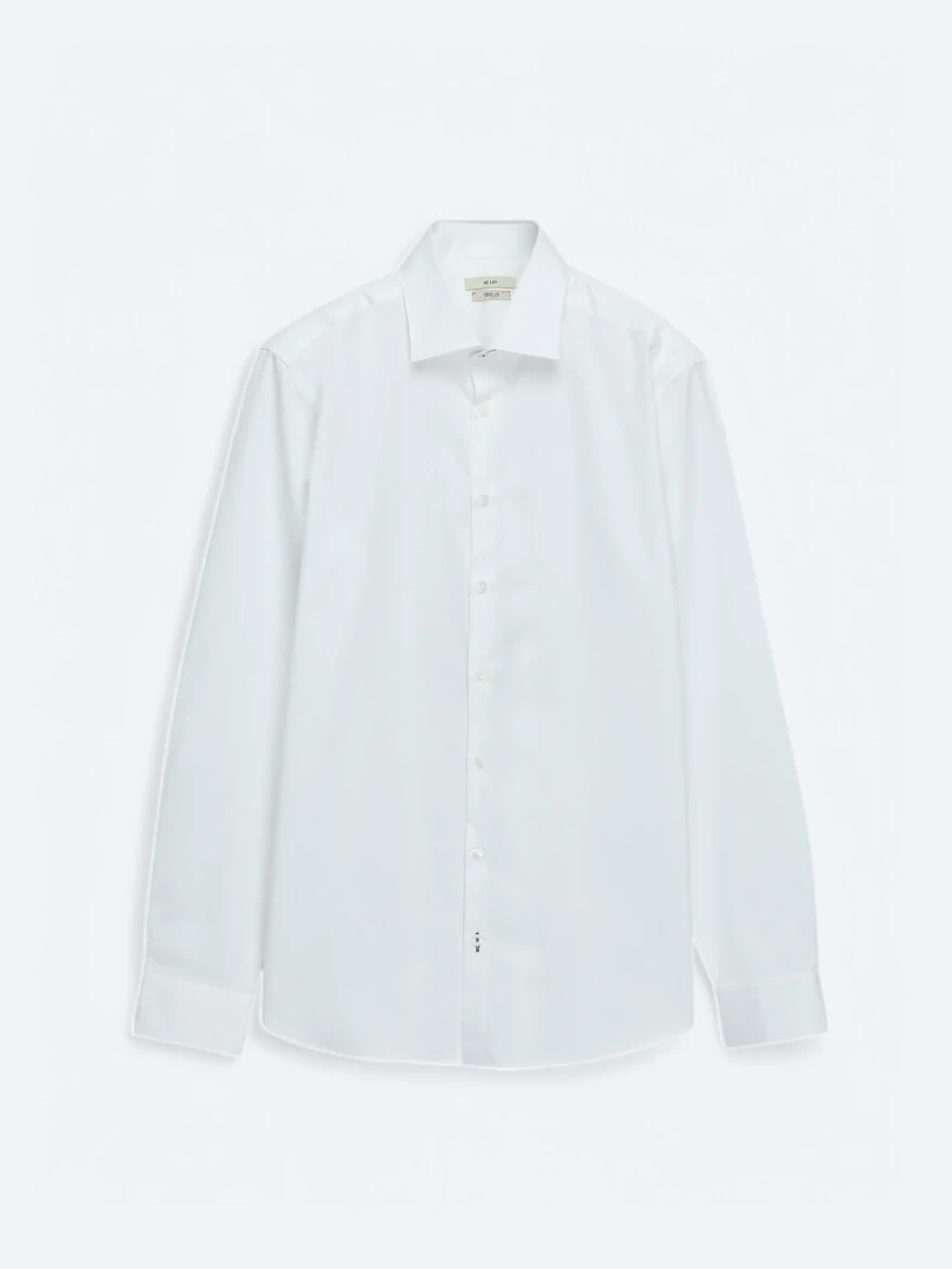 White Plain Slim Fit Weaving Classical 100% Cotton Shirt - 6