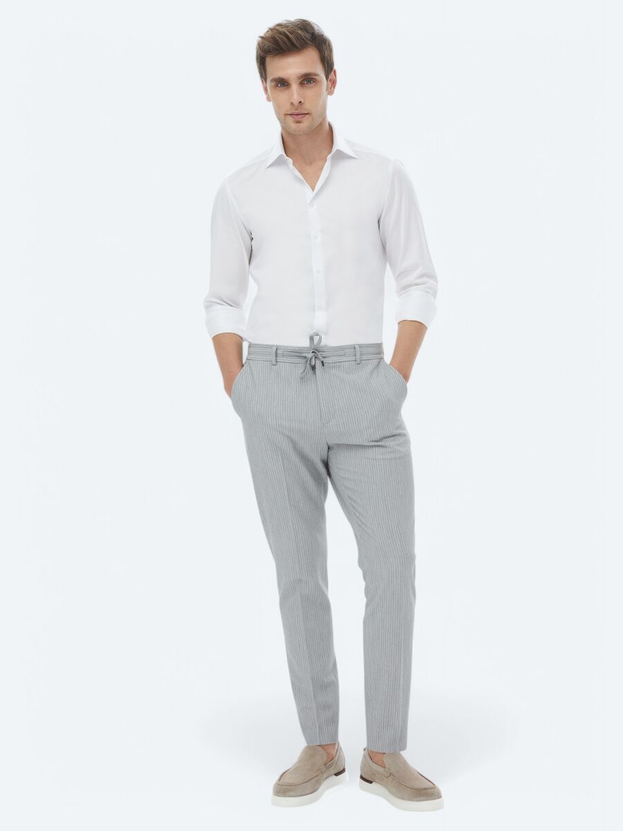 White Plain Slim Fit Weaving Classical 100% Cotton Shirt - 3