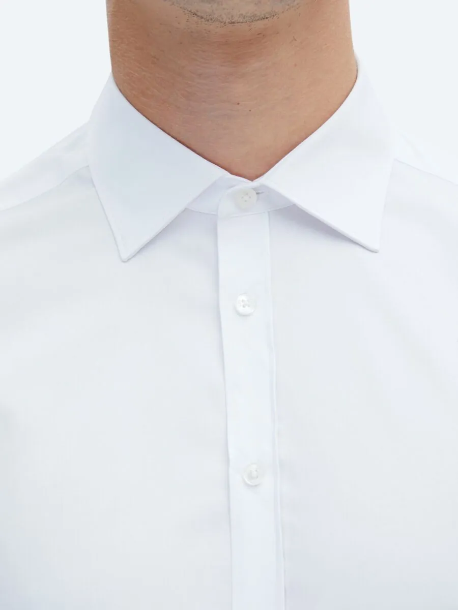 White Plain Slim Fit Weaving Classical 100% Cotton Shirt - 4