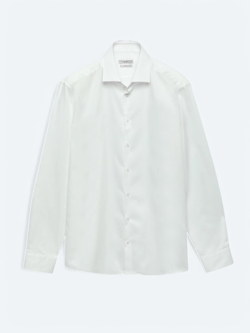 White Plain Slim Fit Weaving Classical 100% Cotton Shirt - 5