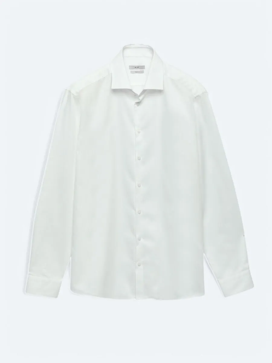 White Plain Slim Fit Weaving Classical 100% Cotton Shirt - 5